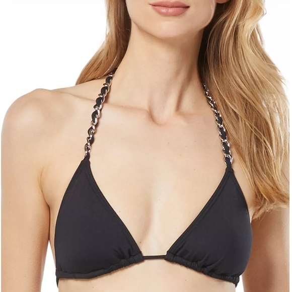 MICHAEL KORS Women's silver ChainString Triangle Bikini Embellished Top in black - Picture 3 of 7